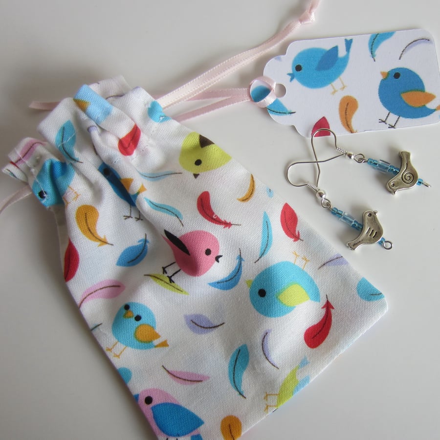 SALE Blue Bird Earrings, Gift Bag and Label % to Ukraine. 