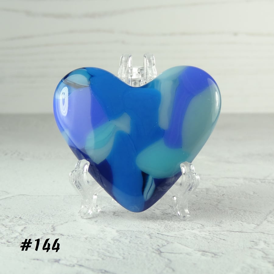 Blue Fused Glass Heart Pocket Hug with Stand, 5x4.5cm, handcrafted (144)