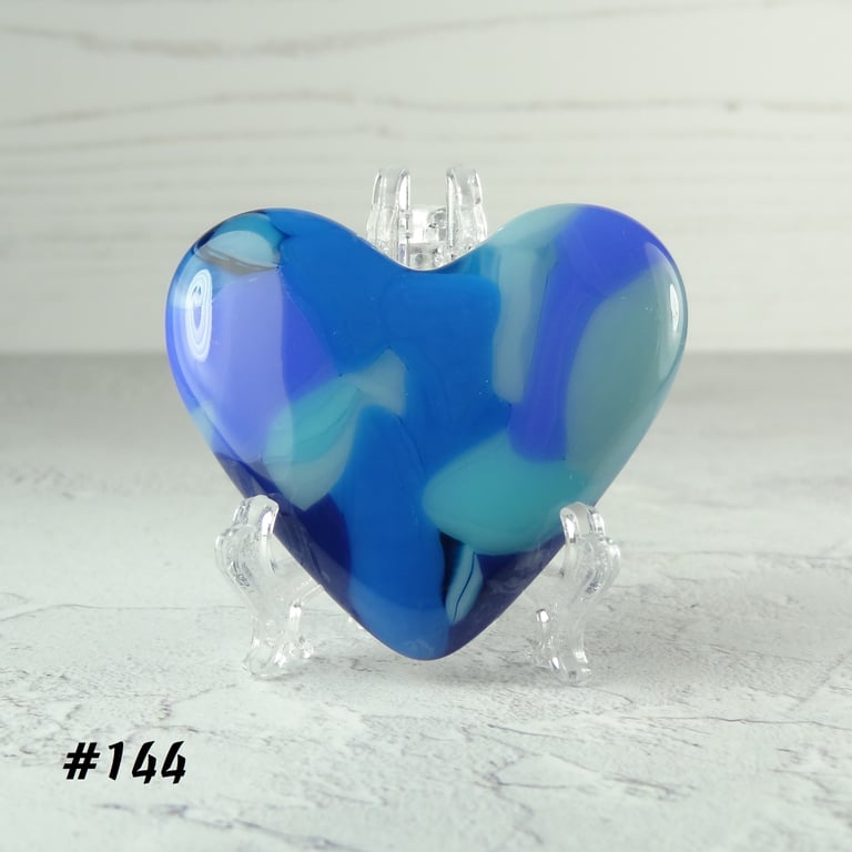 Blue Fused Glass Heart Pocket Hug with Stand, 5x4.5cm, handcrafted (144)