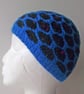 Handspun Knitted Hat, Cap, Beanie or Toque, Royal Blue, Black Merino Wool, Silk - Image 5