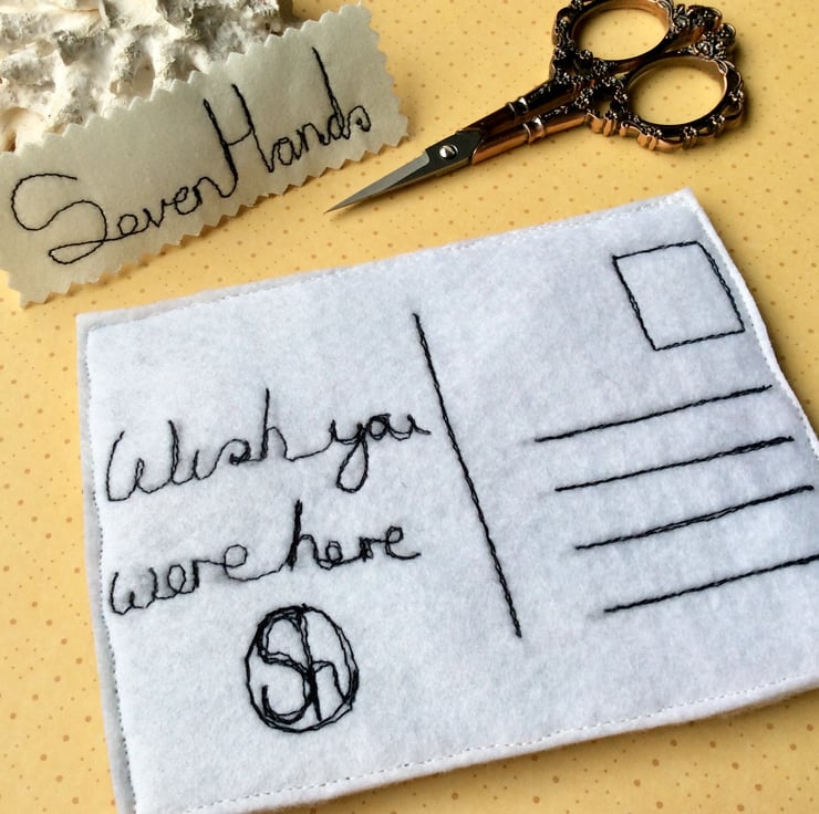 Embroidered seascape felt postcard. - Folksy