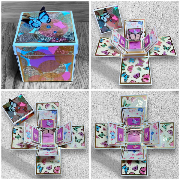 Butterfly ExplodingBox. Handmade  3D ‘exploding’ box, special occasion keepsake.