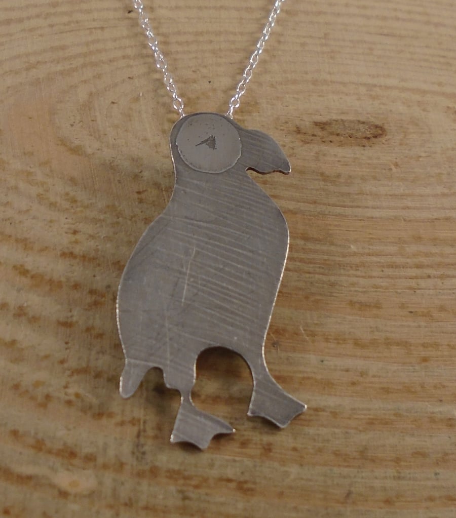 Sterling Silver Etched Puffin Necklace