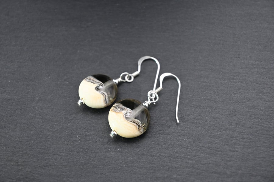 grey and ivory lampwork glass earrings