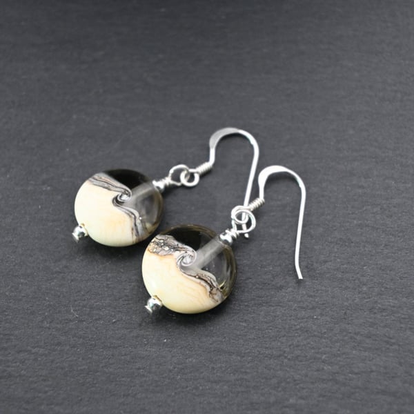 grey and ivory lampwork glass earrings