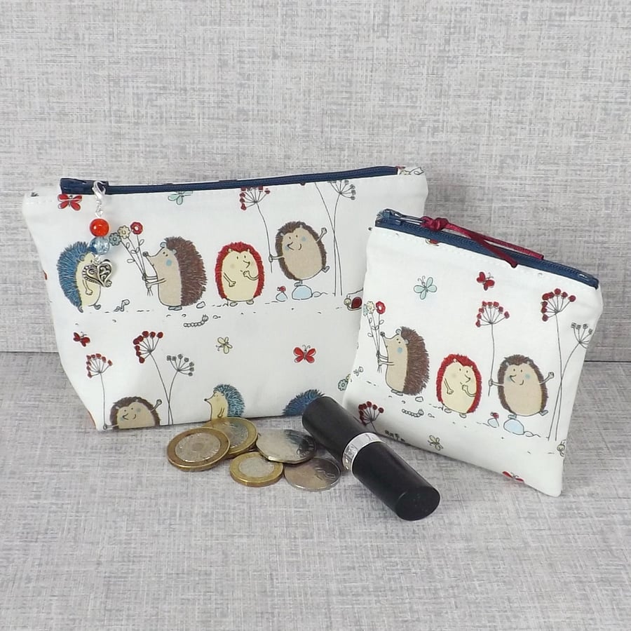 Make up bag & coin purse set, hedgehogs