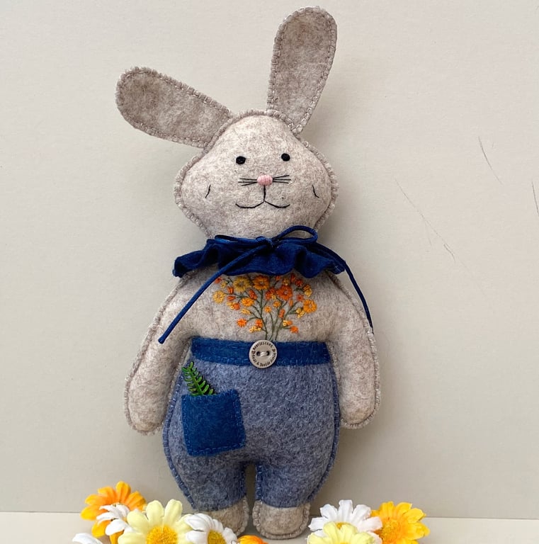 Felt rabbit, bunny wall hanging decoration, hand sewn hare animal doll 