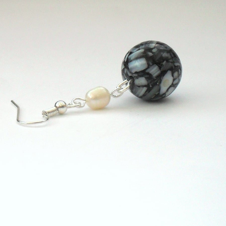 SALE: White pearl and black & white shell earrings