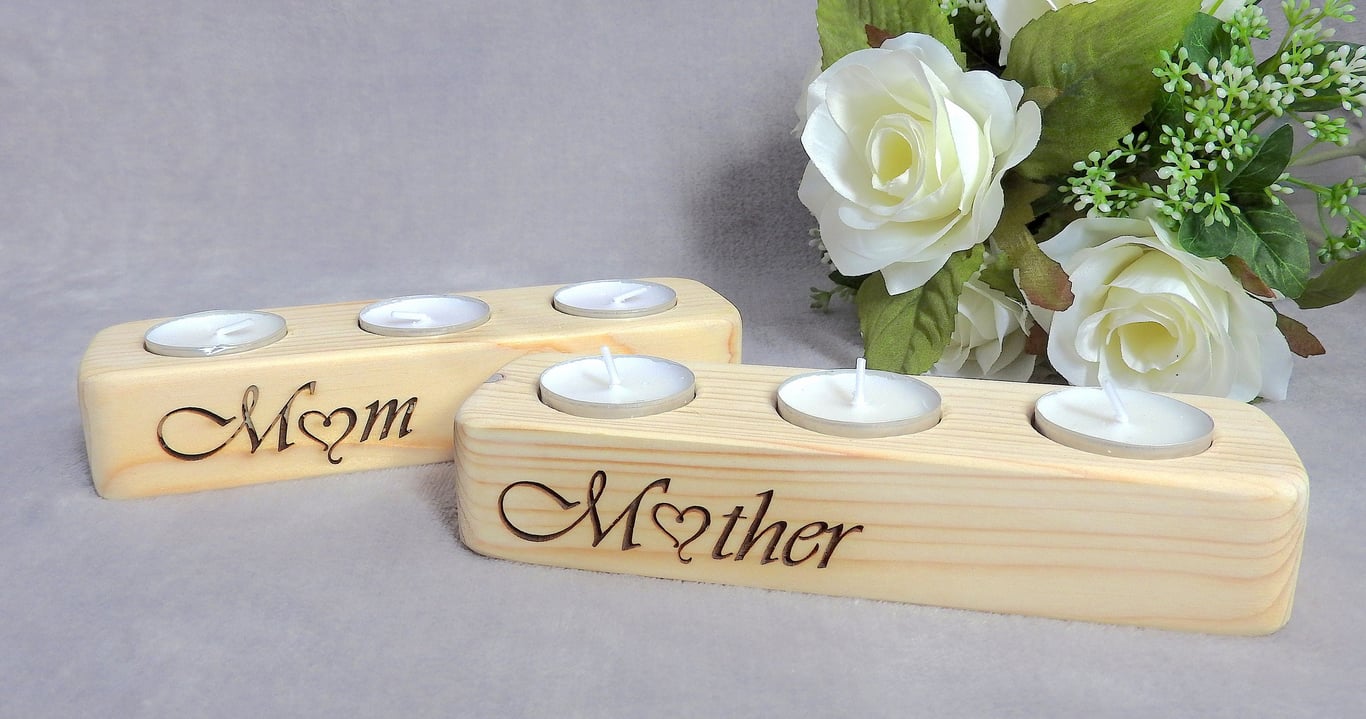 Mum Wood Tea Light Candle Holder, Mum Birthday Gift