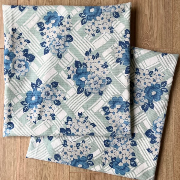 Two 50cm Square Cushion Covers Newly Hand-Made With Vintage Fabric
