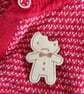 Sad Gingerbread Man Wooden Brooch - Image 1