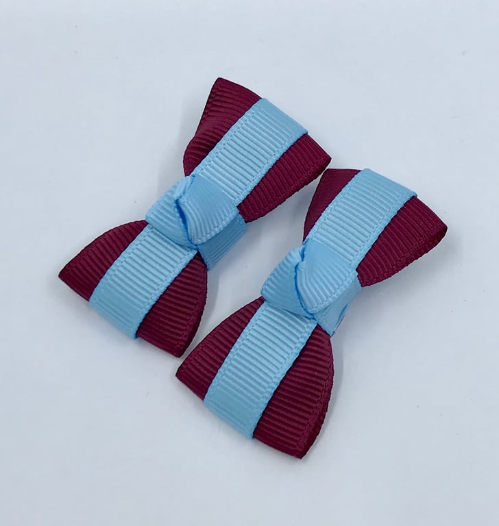 School Itty Bitty Wine and Light Blue on Clips (pair)