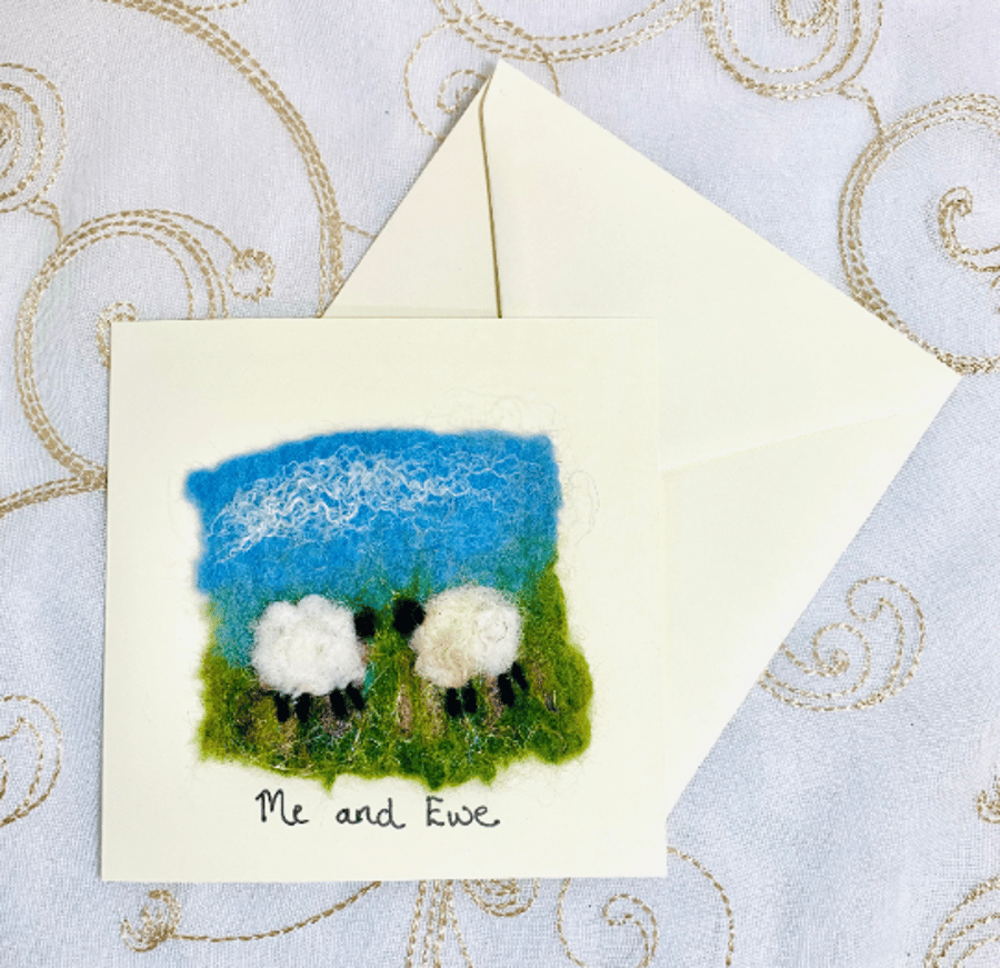 Handmade Felt Sheep Card me and Ewe