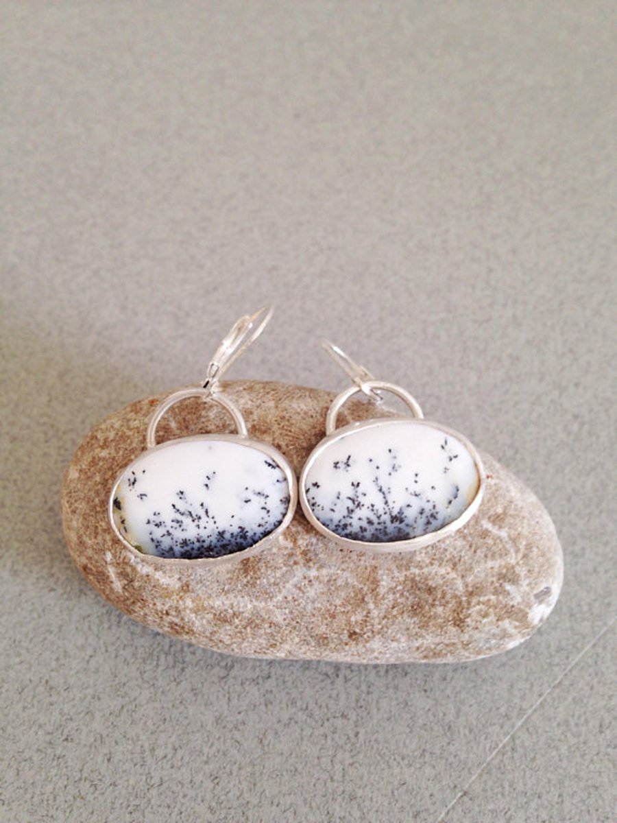 Dendritic Opal Earrings - Silver Earrings - Dangle and Drop Earrings