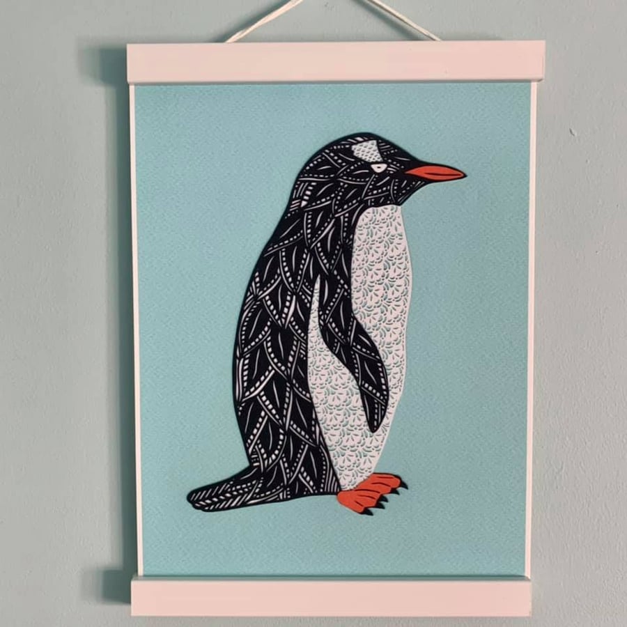"Gentoo Penguin" Papercut Fine Art Print - A4