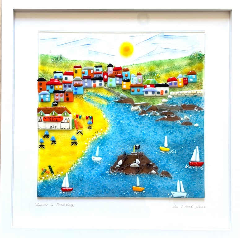 Summer in perranporth , fused glass picture
