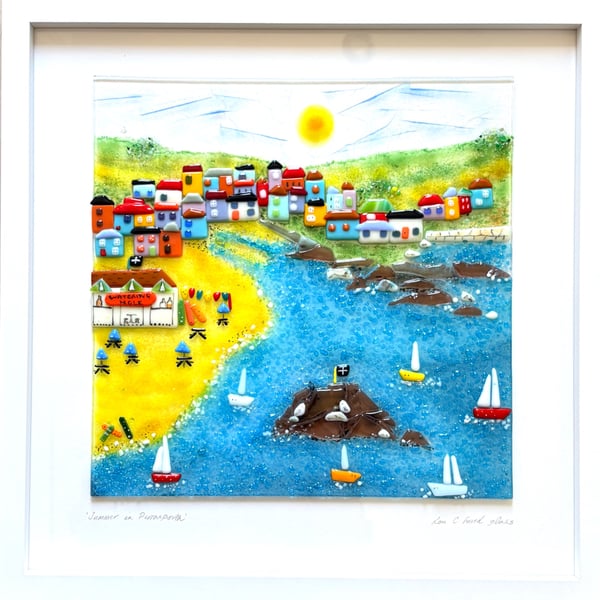Summer in perranporth , fused glass picture