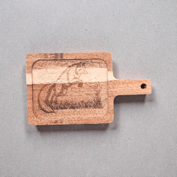 Woodland Fox Acacia Wood Tray – Nature Inspired Mini Serving & Trinket Tray