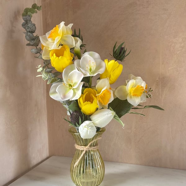 Daffodil & Hellebores forever bouquet in vase