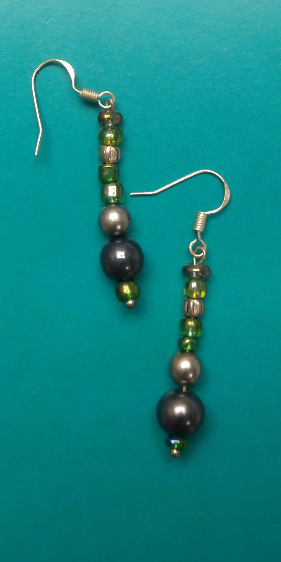 Greeny Grey Beaded Earrings