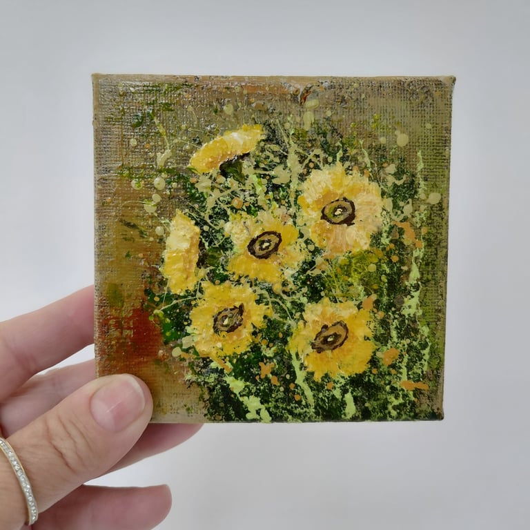 Original Yellow Sunflowers Small Hand Painted Canvas Painting