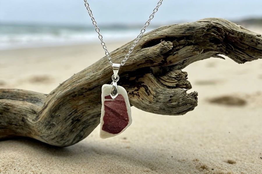 Unique handcrafted Sea tumbled ceramic necklace