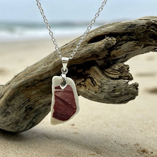 Unique handcrafted Sea tumbled ceramic necklace