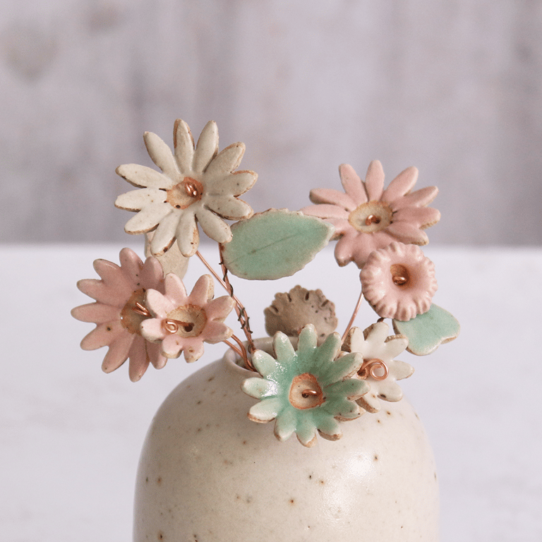 Large Pink and White Wild Flower Ceramic Bouquet