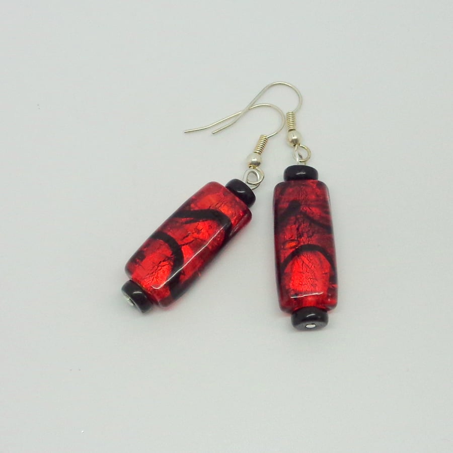 Red & black glass bead drop earrings