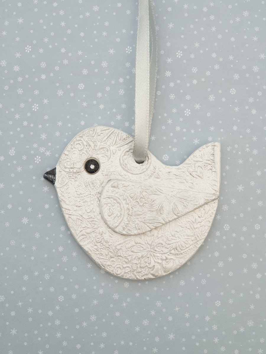 Sale, Clay bird hanging decoration, White and silver decorations 