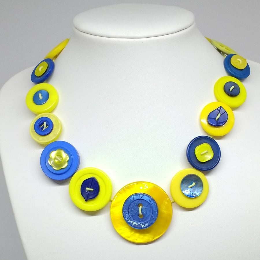 Yellow and Blue Button Necklace