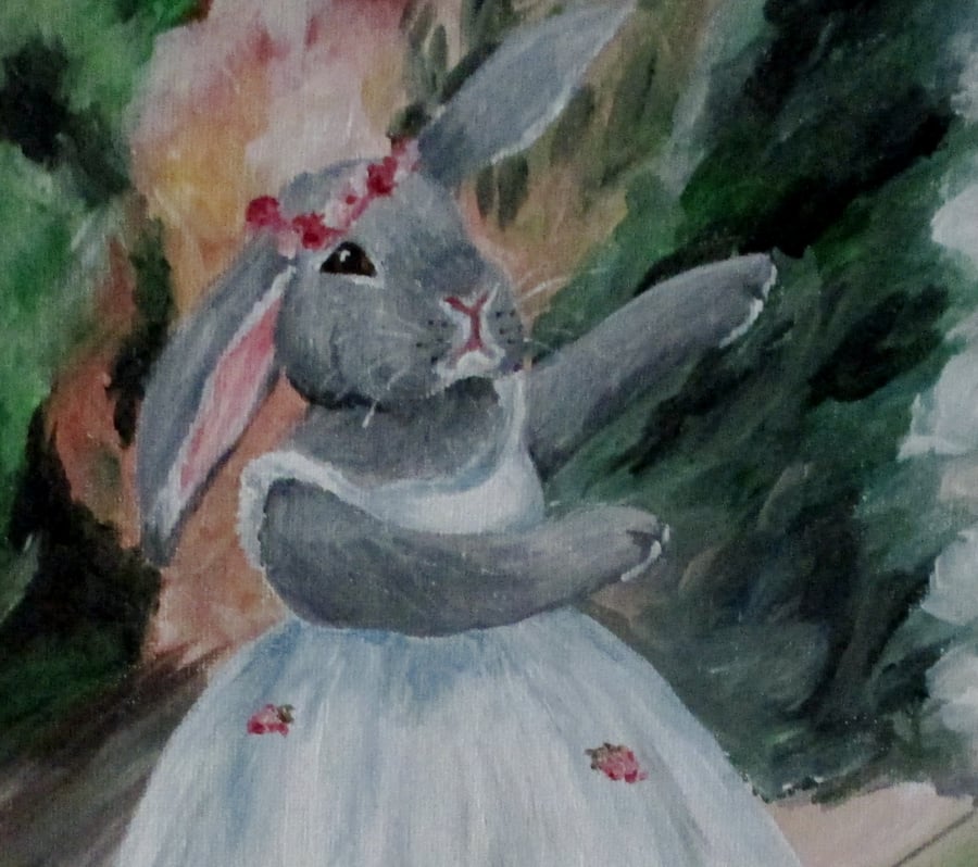 Original Ballet Rabbit Painting Bunny Ballerina Dancer Degas Style
