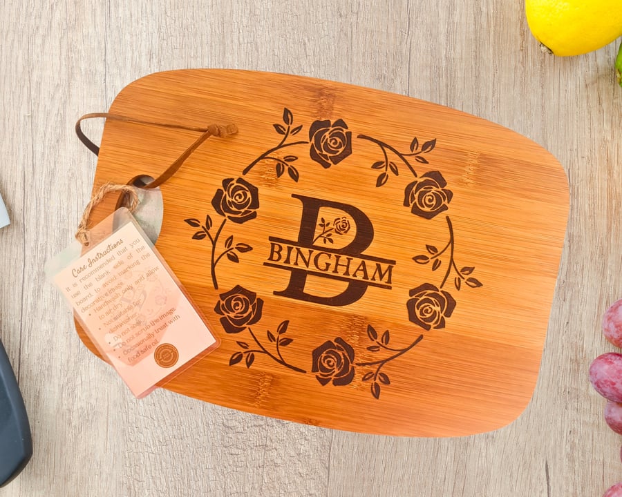 Chopping Board Personalised With Name & Monogram, Bamboo Cheese - Bread Board 