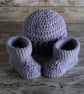 Crochet Lilac Blanket Hat Cardigan and Booties - Image 2