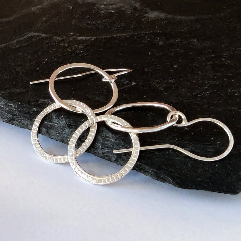 STERLING SILVER Hoop drop earrings, Handmade Urban Jewellery