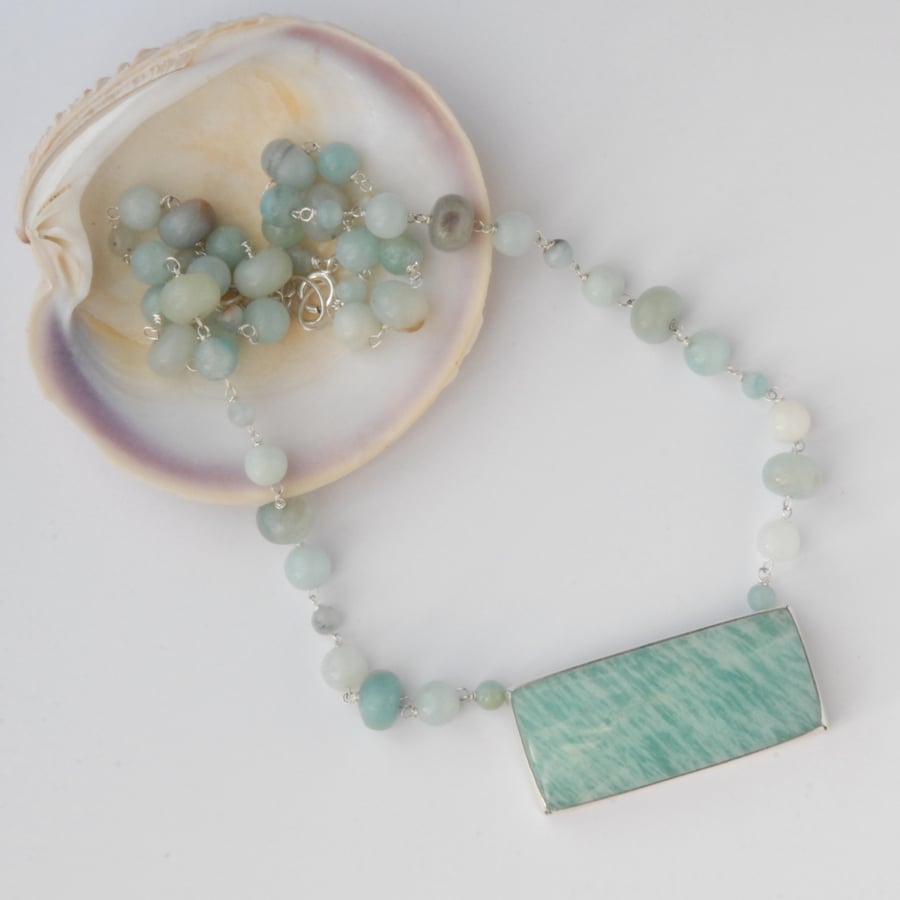 Sterling silver and mint amazonite necklace