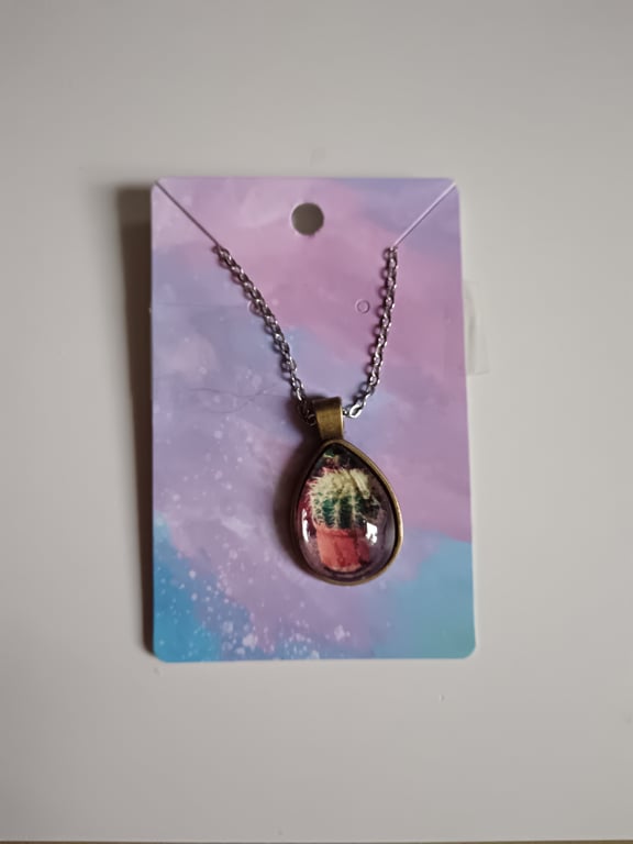 Quirky cacti handmade photography teardrop pendant necklace
