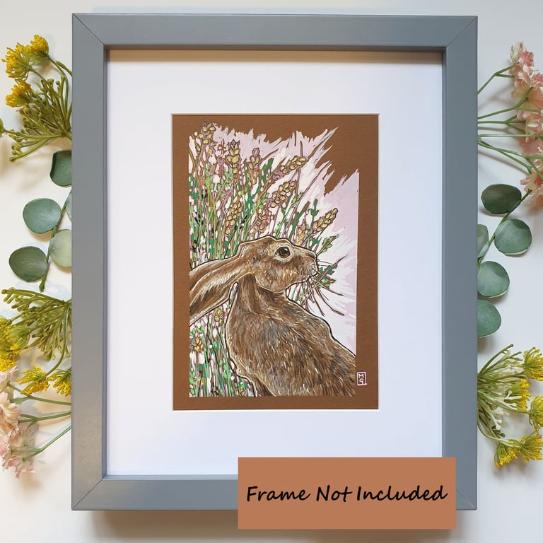 Brown Hare Portrait original artwork, small wildlife drawing, wall art