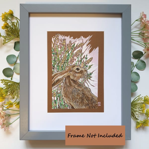 Brown Hare Portrait original artwork, small wildlife drawing, wall art