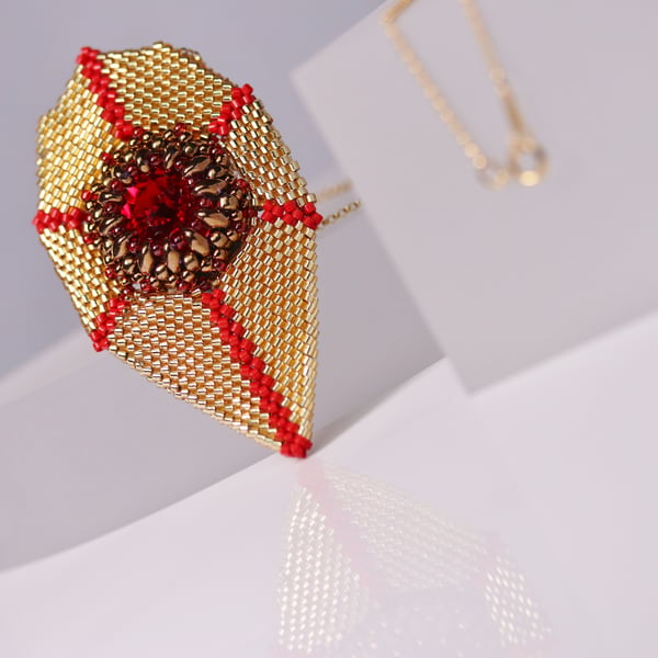 Fishtail Pendant in Gold and Red with Rivoli Crystal