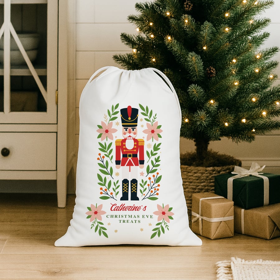 Personalised Christmas Eve Sack – Nutcracker Christmas Gift Bag with Custom Name