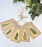 Handmade Christmas Gift Tags, Pack of 5 Hand Painted Pressed Fern