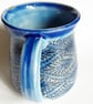 Blue Patterned Glazed Mug - Hand Thrown Stoneware Ceramic Mug  - Image 4