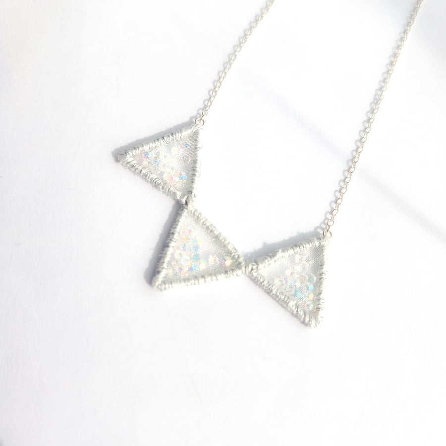 Embroidered Necklace, Geometric Pendant