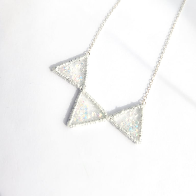 Embroidered Necklace, Geometric Pendant