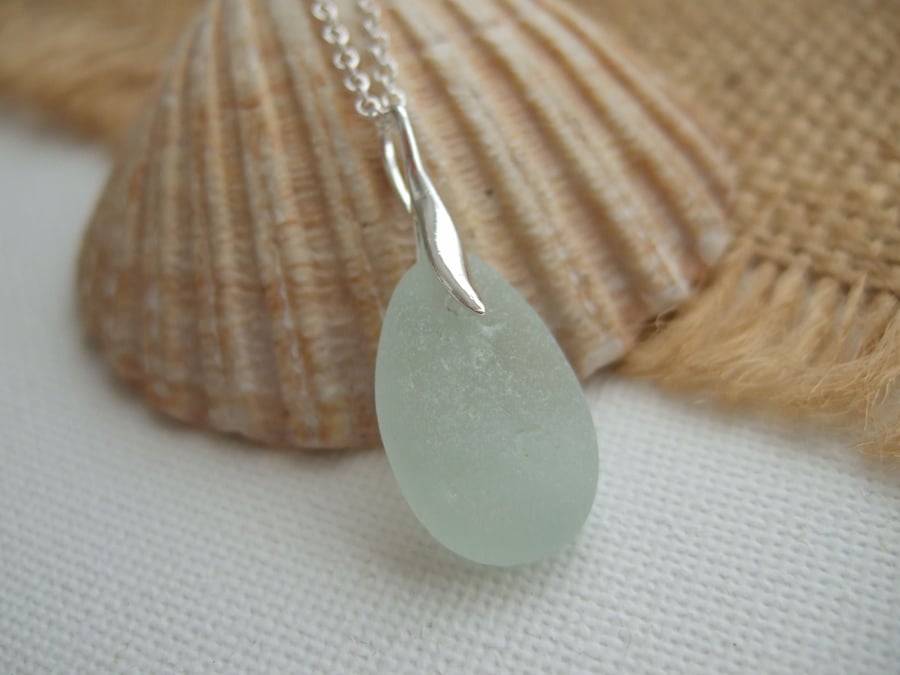 Mini sea glass necklace, petite necklace beach glass, sea foam sea glass pendant