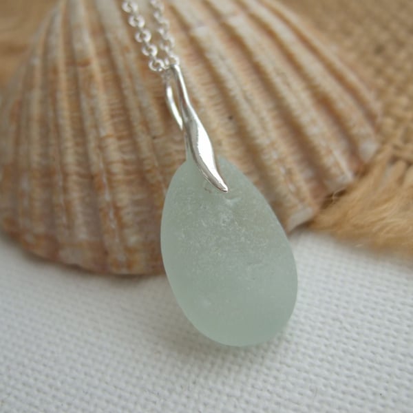 Mini sea glass necklace, petite necklace beach glass, sea foam sea glass pendant