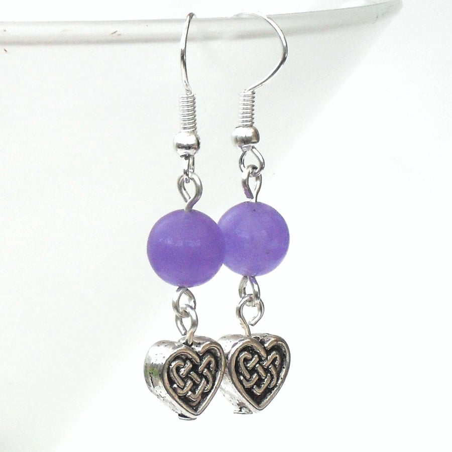Purple earrings, with heart charm