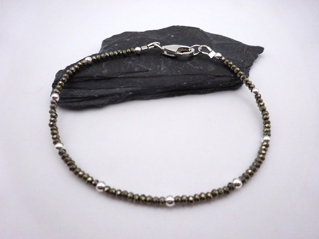 pyrite gemstone beaded bracelet