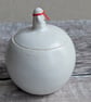 Very small handmade ceramic snowball lidded pot with mini snowman & scarf - Image 4